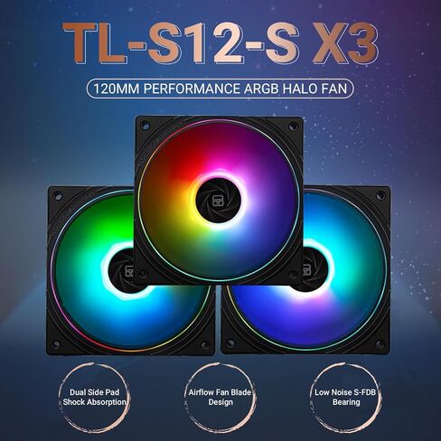 Thermalright TL-S12-S CPU Fan 120mm Case Cooler Fan ARGB, 4pin PWM Connector Silent Computer Fan with S-FDB Bearing Included,up to 1500RPM Cooling Fan(Pack of 3) in Saudi Arabia