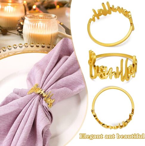 6 PCS Silver Napkin Rings Bismillah Letter Napkin Ring Round Napkin Holders Metal Napkin Buckles Holder Table Decor for Dinning Table Setting Party Wedding Family Gathering Holiday Anniversary Banquet in Saudi Arabia