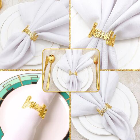 6 PCS Silver Napkin Rings Bismillah Letter Napkin Ring Round Napkin Holders Metal Napkin Buckles Holder Table Decor for Dinning Table Setting Party Wedding Family Gathering Holiday Anniversary Banquet in Saudi Arabia