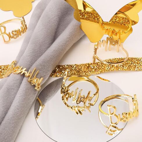 6 PCS Silver Napkin Rings Bismillah Letter Napkin Ring Round Napkin Holders Metal Napkin Buckles Holder Table Decor for Dinning Table Setting Party Wedding Family Gathering Holiday Anniversary Banquet in Saudi Arabia