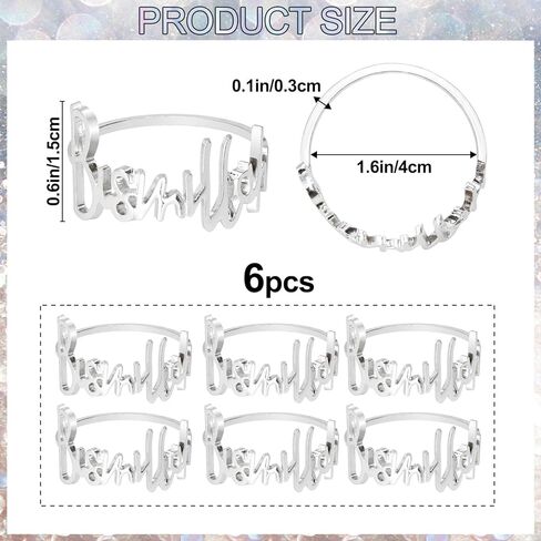 6 PCS Silver Napkin Rings Bismillah Letter Napkin Ring Round Napkin Holders Metal Napkin Buckles Holder Table Decor for Dinning Table Setting Party Wedding Family Gathering Holiday Anniversary Banquet in Kuwait