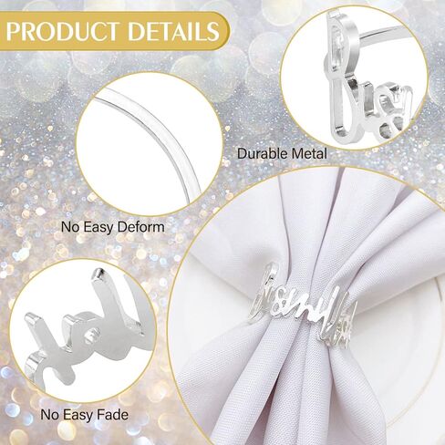 6 PCS Silver Napkin Rings Bismillah Letter Napkin Ring Round Napkin Holders Metal Napkin Buckles Holder Table Decor for Dinning Table Setting Party Wedding Family Gathering Holiday Anniversary Banquet in Kuwait