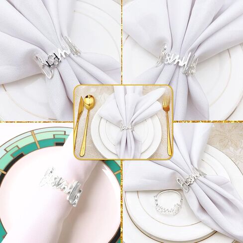 6 PCS Silver Napkin Rings Bismillah Letter Napkin Ring Round Napkin Holders Metal Napkin Buckles Holder Table Decor for Dinning Table Setting Party Wedding Family Gathering Holiday Anniversary Banquet in Kuwait
