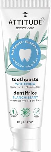 ATTITUDE Fluoride-Free Toothpaste, Plant- and Mineral-Based Ingredients, Vegan, Cruelty-Free and Sugar-Free, Whitening, Peppermint, 4.2 Oz (16741) in Saudi Arabia