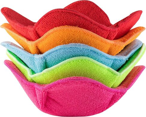وعاء SHILA Snuggies، مجموعة متعددة الألوان مكونة من 5 حوامل للأطباق الساخنة آمنة للاستخدام في الميكروويف للحفاظ على يديك باردة وطعامك دافئًا، وسادات أطباق مقاومة للحرارة من البوليستر والإسفنج لأوعية الحساء والأرز والمعكرونة in Kuwait