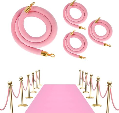 Vevitts 4 قطع من الحبل المخملي الوردي بطول 6.4أقدام، حاجز حبال التحكم في الحشود مع خطافات ذهبية مصقولة، حبل حاجز طابور سميك من vevitts in Kuwait