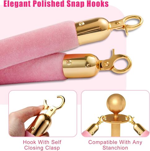 Vevitts 4 قطع من الحبل المخملي الوردي بطول 6.4أقدام، حاجز حبال التحكم في الحشود مع خطافات ذهبية مصقولة، حبل حاجز طابور سميك من vevitts in Kuwait