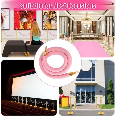 Vevitts 4 قطع من الحبل المخملي الوردي بطول 6.4أقدام، حاجز حبال التحكم في الحشود مع خطافات ذهبية مصقولة، حبل حاجز طابور سميك من vevitts in Kuwait