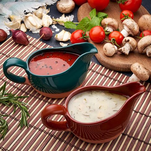 طين تيراكوتا المصنوع يدويًا من فوس ليفينج جرافي بوت بمقبض مريح 11 أونصة - طبيعي وصديق للبيئة - صلصات دافئة - صلصة السلطة - آمن للاستخدام في الميكروويف (أخضر بحري) in Saudi Arabia