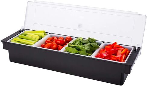 Restaurantware Bar Lux 19.6 x 6.3 x 3.7 Inch Condiment Caddy 1 Durable Bar Caddy - 4 Removable Compartments Built-In Lid Black Plastic Condiment Holder For Restaurant Store Cocktail Garnish in Kuwait