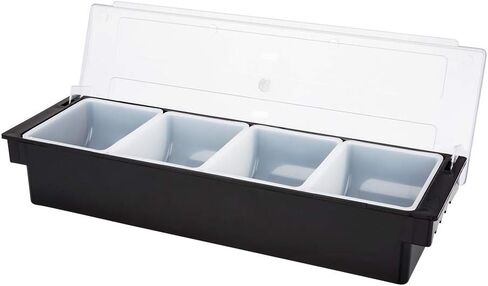 Restaurantware Bar Lux 19.6 x 6.3 x 3.7 Inch Condiment Caddy 1 Durable Bar Caddy - 4 Removable Compartments Built-In Lid Black Plastic Condiment Holder For Restaurant Store Cocktail Garnish in Kuwait