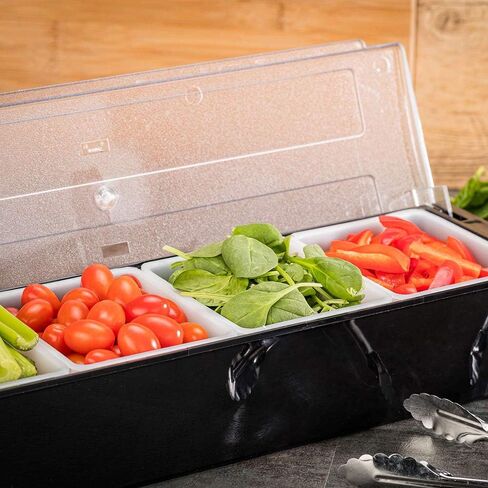 Restaurantware Bar Lux 19.6 x 6.3 x 3.7 Inch Condiment Caddy 1 Durable Bar Caddy - 4 Removable Compartments Built-In Lid Black Plastic Condiment Holder For Restaurant Store Cocktail Garnish in Kuwait
