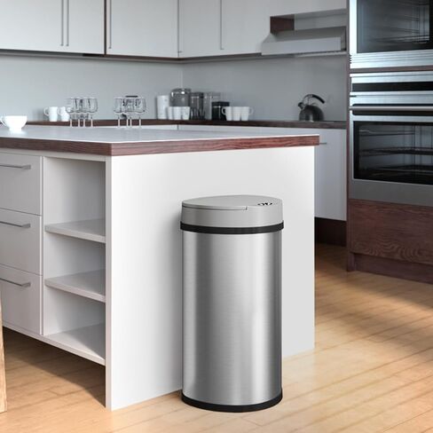 سلة مهملات المطبخ iTouchless بسعة 13 جالون مع نظام التحكم في الرائحة، سلة قمامة أوتوماتيكية بفتحة واسعة للغاية من الفولاذ المقاوم للصدأ، فضية لامعة، شبه دائرية، مستشعر in Kuwait