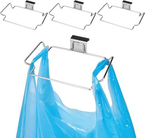 WOPPLXY 4 Pcs 9.25 x 6 x 1.77 Inch Stainless Steel Trash Bag Holder for Kitchen Cabinets Doors and Cupboards, Under Sink Bag Holder for Plastic Bags, Garbage Bag Holder for Cabinet in Saudi Arabia
