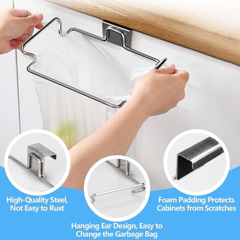 WOPPLXY 4 Pcs 9.25 x 6 x 1.77 Inch Stainless Steel Trash Bag Holder for Kitchen Cabinets Doors and Cupboards, Under Sink Bag Holder for Plastic Bags, Garbage Bag Holder for Cabinet in Saudi Arabia