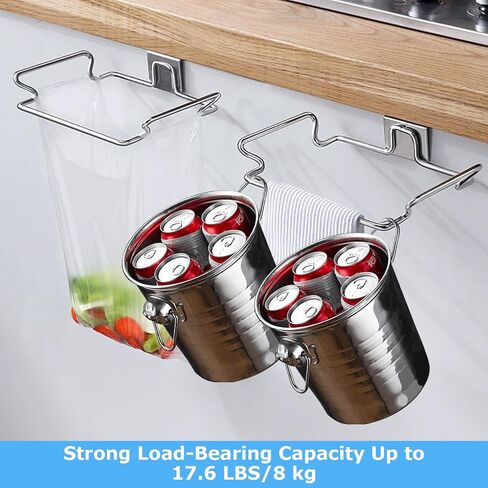 WOPPLXY 4 Pcs 9.25 x 6 x 1.77 Inch Stainless Steel Trash Bag Holder for Kitchen Cabinets Doors and Cupboards, Under Sink Bag Holder for Plastic Bags, Garbage Bag Holder for Cabinet in Saudi Arabia