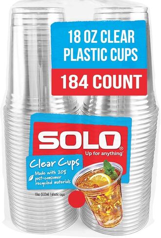 SOLO Cup Company Clear Recycled Plastic Party Cups, 18 Oz, 184 Count in Saudi Arabia