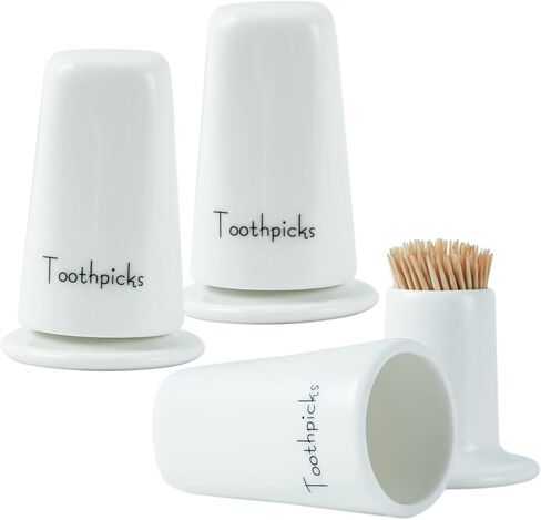 TAMAYKIM Set of 3 Porcelain Toothpicks Holder with Cover, Tooth-pick Jar, Ceramic Tooth-picks Dispenser, Toothpicks Container Organizer for Home, Restaurant (White) in Kuwait