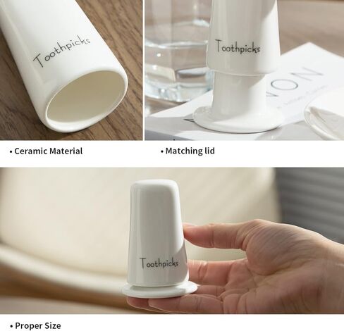 TAMAYKIM Set of 3 Porcelain Toothpicks Holder with Cover, Tooth-pick Jar, Ceramic Tooth-picks Dispenser, Toothpicks Container Organizer for Home, Restaurant (White) in Kuwait