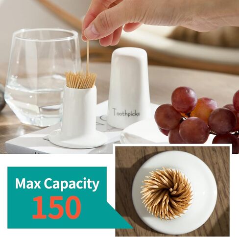 TAMAYKIM Set of 3 Porcelain Toothpicks Holder with Cover, Tooth-pick Jar, Ceramic Tooth-picks Dispenser, Toothpicks Container Organizer for Home, Restaurant (White) in Kuwait