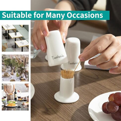 TAMAYKIM Set of 3 Porcelain Toothpicks Holder with Cover, Tooth-pick Jar, Ceramic Tooth-picks Dispenser, Toothpicks Container Organizer for Home, Restaurant (White) in Kuwait