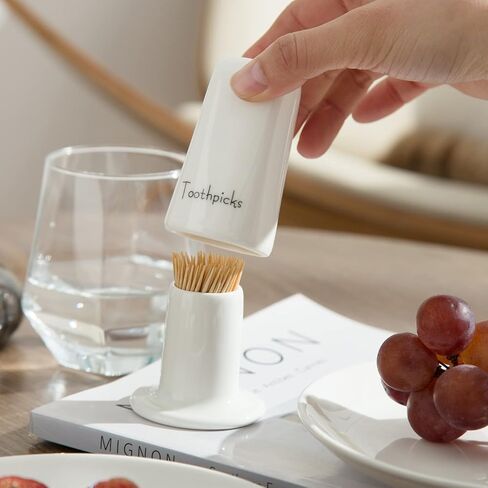 TAMAYKIM Set of 3 Porcelain Toothpicks Holder with Cover, Tooth-pick Jar, Ceramic Tooth-picks Dispenser, Toothpicks Container Organizer for Home, Restaurant (White) in Kuwait