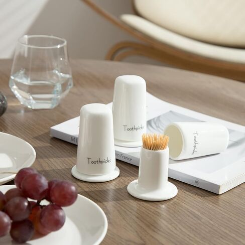 TAMAYKIM Set of 3 Porcelain Toothpicks Holder with Cover, Tooth-pick Jar, Ceramic Tooth-picks Dispenser, Toothpicks Container Organizer for Home, Restaurant (White) in Kuwait