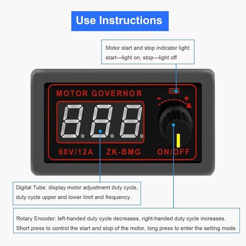 جهاز التحكم في سرعة محرك التيار المستمر، PWM DC 9-60V/12A/500W جهاز التحكم في سرعة المحرك الكهربائي مع شاشة LED للتحكم في سخان مروحة المحرك in Kuwait