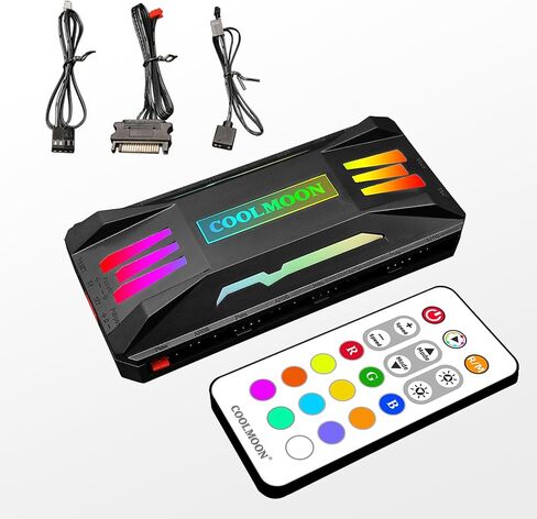 AmaCielo مروحة التحكم في درجة الحرارة PWM الكمبيوتر التحكم في درجة الحرارة التحكم في السرعة التحكم عن بعد لاسلكي RGB محور الكمبيوتر محول الضوء، 8 التحكم في درجة الحرارة 4pin المنافذ، 5V ARGB مزامنة التكامل in Kuwait