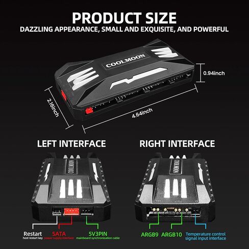 AmaCielo مروحة التحكم في درجة الحرارة PWM الكمبيوتر التحكم في درجة الحرارة التحكم في السرعة التحكم عن بعد لاسلكي RGB محور الكمبيوتر محول الضوء، 8 التحكم في درجة الحرارة 4pin المنافذ، 5V ARGB مزامنة التكامل in Kuwait