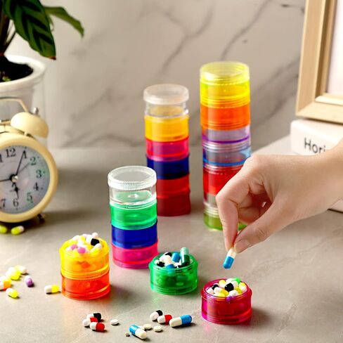 Sieral 2 Pieces 7 Day Stackable Pill Organizer Case Vitamin Holder Organizer 7 Day Weekly Travel Container with Lids for Medications, Vitamins and Supplements in Kuwait