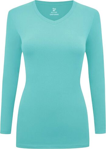 Women's Under Scrubs Long Sleeve T-Shirt Comfort V-Neck Medical Underscrub Tee -Super Soft and Stretchy in Kuwait