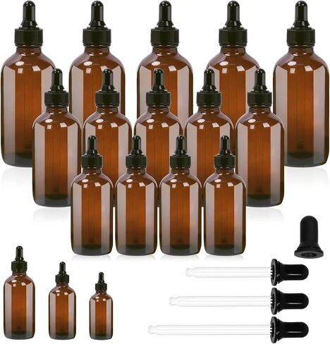 Swpeet 24Pcs 1 oz 2 oz 4 oz Amber Glass Bottles with Black Glass Dropper Assortment Kit, Eye Dropper Bottle Glass Dropper Bottle for Essential Oils, Liquids, Perfume, Leak Proof Travel in Saudi Arabia