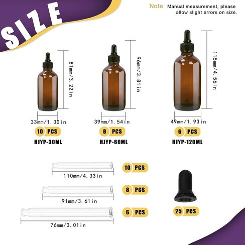 Swpeet 24Pcs 1 oz 2 oz 4 oz Amber Glass Bottles with Black Glass Dropper Assortment Kit, Eye Dropper Bottle Glass Dropper Bottle for Essential Oils, Liquids, Perfume, Leak Proof Travel in Saudi Arabia
