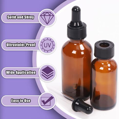 Swpeet 24Pcs 1 oz 2 oz 4 oz Amber Glass Bottles with Black Glass Dropper Assortment Kit, Eye Dropper Bottle Glass Dropper Bottle for Essential Oils, Liquids, Perfume, Leak Proof Travel in Saudi Arabia