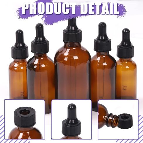 Swpeet 24Pcs 1 oz 2 oz 4 oz Amber Glass Bottles with Black Glass Dropper Assortment Kit, Eye Dropper Bottle Glass Dropper Bottle for Essential Oils, Liquids, Perfume, Leak Proof Travel in Saudi Arabia