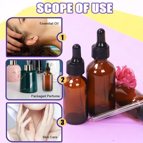 Swpeet 24Pcs 1 oz 2 oz 4 oz Amber Glass Bottles with Black Glass Dropper Assortment Kit, Eye Dropper Bottle Glass Dropper Bottle for Essential Oils, Liquids, Perfume, Leak Proof Travel in Saudi Arabia