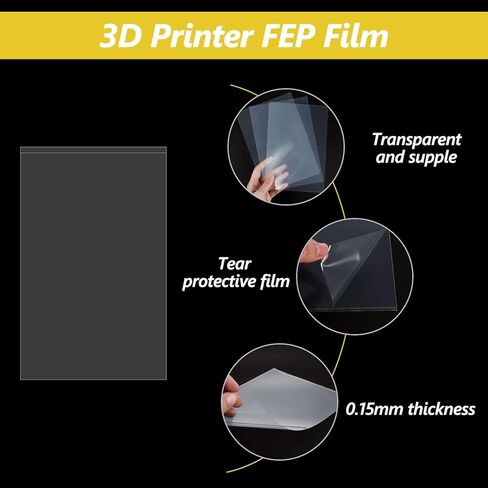 6 قطع من ورق فيلم FEP مقاس 200 × 140 × 0.15 مم LCD SLA من الراتنج المتوافق مع طابعات UV DLP ثلاثية الأبعاد، مع 6 قطع من كاشطات الملاعق البلاستيكية البديلة (3 أصفر، 3 أسود) in Kuwait
