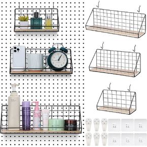 Roowest 3 Sets Pegboard Shelves Peg Board Shelf with Steel Pegboard Brackets and Metal Hooks Wall Organizer Storage Display Tray Pegboard Accessories for Craft Room Office Garage Workshop(Black) in Saudi Arabia
