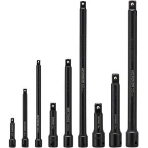 MIXPOWER 9-Piece Extension Bar Set, 1/4", 3/8" and 1/2" Drive Socket Extension, Premium Chrome Vanadium Steel with Black Phosphate Finish, Engineered for Impact Drivers