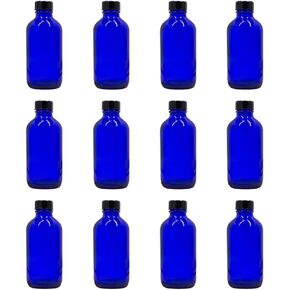U-Pack 4 oz Cobalt Blue Glass Boston Round Bottles With Black Ribbed Cap - 12 Pack in Kuwait