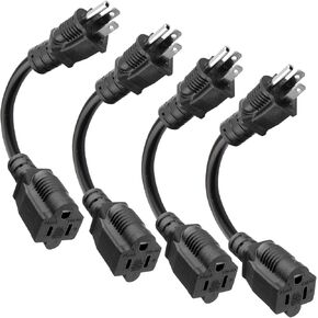 موفر منفذ تمديد الطاقة القصير 8 بوصة من كاسونيك، مدرج في قائمة ETL، SJTW 16AWG/13A 3 شقوق للاستخدام الداخلي/الخارجي، 4 عبوات، أسود in Kuwait