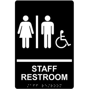 ComplianceSigns.com Staff Restroom Sign, ADA-Compliant Braille and Raised Letters, 9x6 inch White on Black Acrylic with Adhesive Mounting Strips in Kuwait