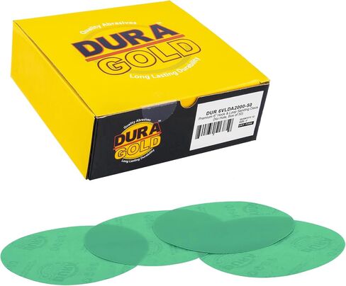 Dura-Gold Premium 2000 Grit 6" Gold Sandpaper Discs, No Hole Pattern Dustless, Box of 50, Hook & Loop Backing for DA Sander, Finishing Coarse Sanding Abrasive Automotive Paint, Woodworking Wood, Metal in Saudi Arabia
