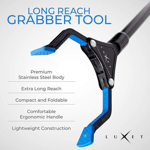 Grabber Reacher Tool - Newest Version Luxet 19 Inch Long Steel Foldable Pick Up Stick - Strong Grip Magnetic Tip - Heavy Duty Trash Picker Claw Reacher Grabber Tool for Elderly Wheelchair Mobility Aid in Kuwait