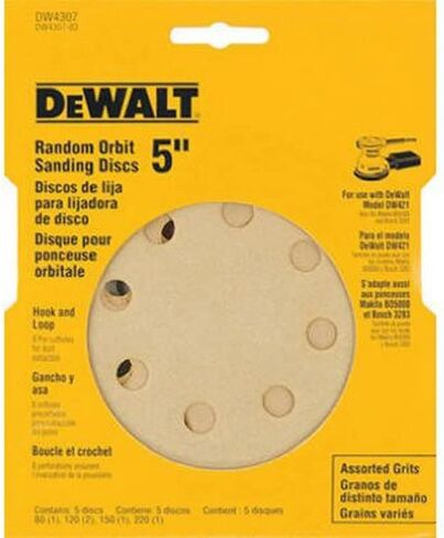DEWALT DW4307 5-Inch 8 Hole Assortment Hook and Loop Random Orbit Sandpaper (5-Pack) in Saudi Arabia