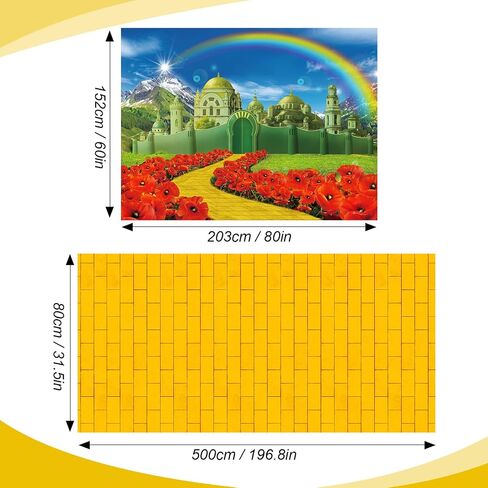 Remagr 2 Pcs Yellow Brick Road Runner and Emerald Castle Backdrop Removable Yellow Brick Road Floor Runner Leading into Floral in Saudi Arabia