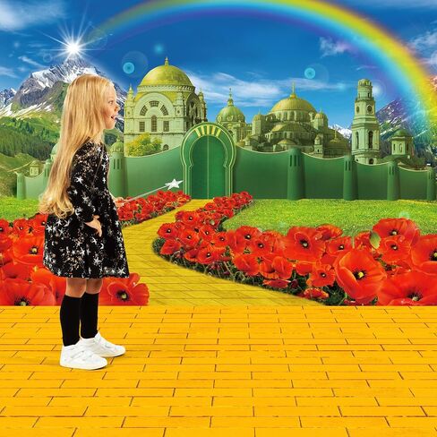 Remagr 2 Pcs Yellow Brick Road Runner and Emerald Castle Backdrop Removable Yellow Brick Road Floor Runner Leading into Floral in Saudi Arabia