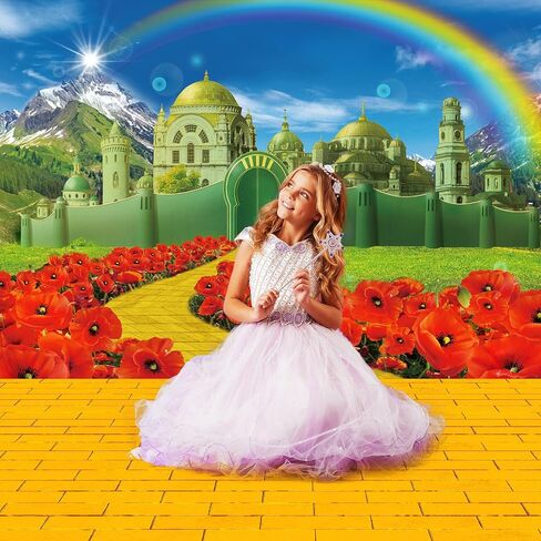 Remagr 2 Pcs Yellow Brick Road Runner and Emerald Castle Backdrop Removable Yellow Brick Road Floor Runner Leading into Floral in Saudi Arabia