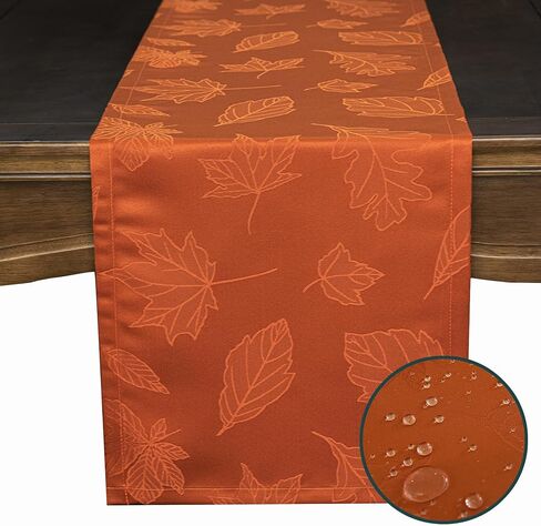 مفرش طاولة من Joyfol Day Jacquard Fall Table Runner، مفارش طاولة الخريف والريف مابل ليف عيد الشكر، مقاومة للماء للمطبخ وتناول الطعام وديكور سطح الطاولة (14 × 72 بوصة، صدأ/برتقالي محروق) in Kuwait